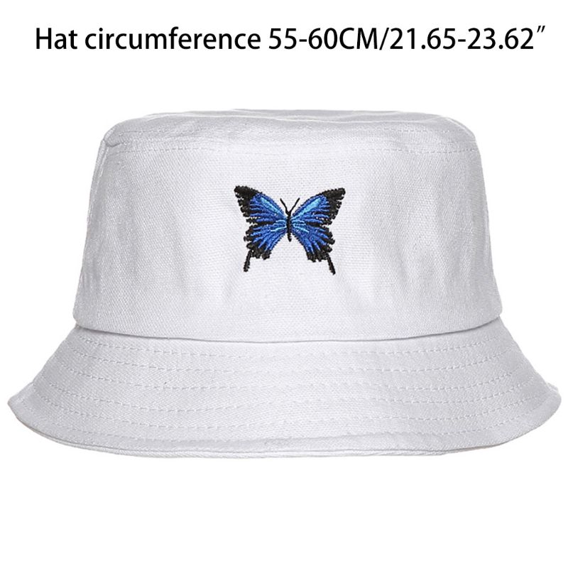 Mũ Bucket Unisex Thêu Hình Bướm Phong Cách Harajuku