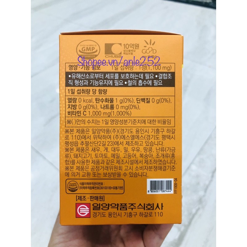 Hộp 100 Viên Vitamin C 1000mg Hàn Quốc Tăng Sức Đề Kháng | BigBuy360 - bigbuy360.vn