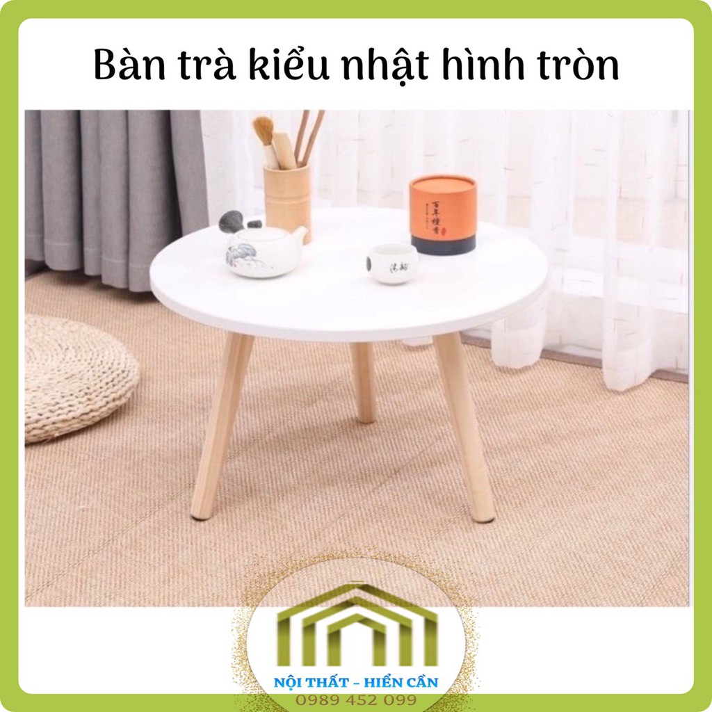 Bàn trà hình tròn d60cm chân gỗ kiểu Nhật