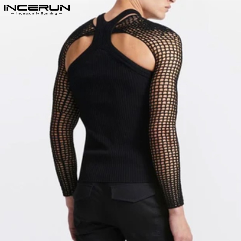 Set áo lưới xuyên thấu dài tay và áo sát nách INCERUN thời trang dành cho nam