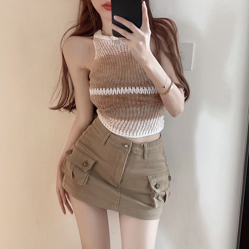 Áo Dệt Kim Sát Nách Màu Gradient Quyến Rũ Trẻ Trung Hợp Thời Trang