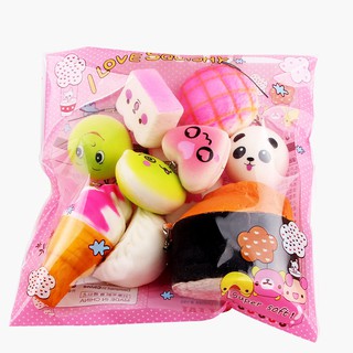 Set 15 đồ chơi squishy mềm kích thước trung bình và mini hình bánh mì giúp làm giảm căng thẳng tiện lợi