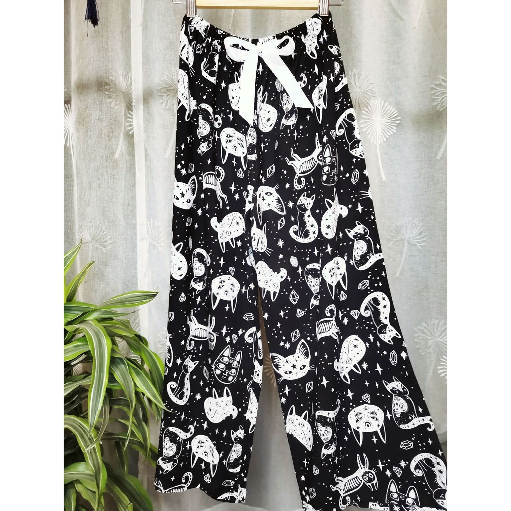 Quần Ngủ FINTOO Bằng Lụa Cotton Họa Tiết Hoa Ống Đứng Dáng Rộng Thoáng Mát Cho Nữ 40-80 Kg | BigBuy360 - bigbuy360.vn
