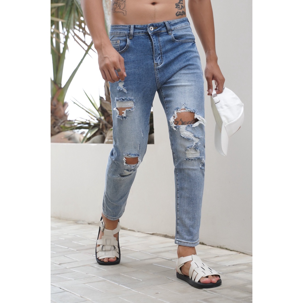 Quần Jean Americus Gosani Thiết Kế Ripper Màu Xanh Jean