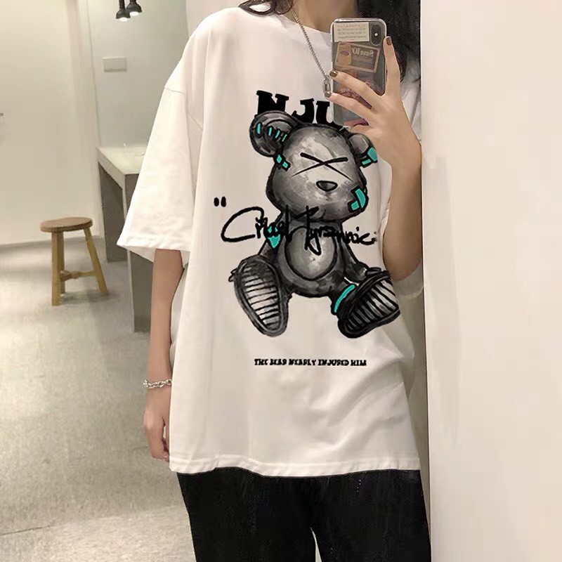 Áo phông nam WIND tay lỡ unisex form rộng Gấu NJURY thun oversize nam nữ ulzzang | BigBuy360 - bigbuy360.vn