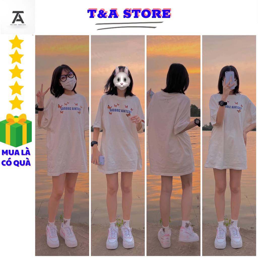Áo thun tay lỡ form rộng SADBOIZ DREAMY BUTTERFLY Logo thêu mặt buồn phong cách Unisex T&A Store