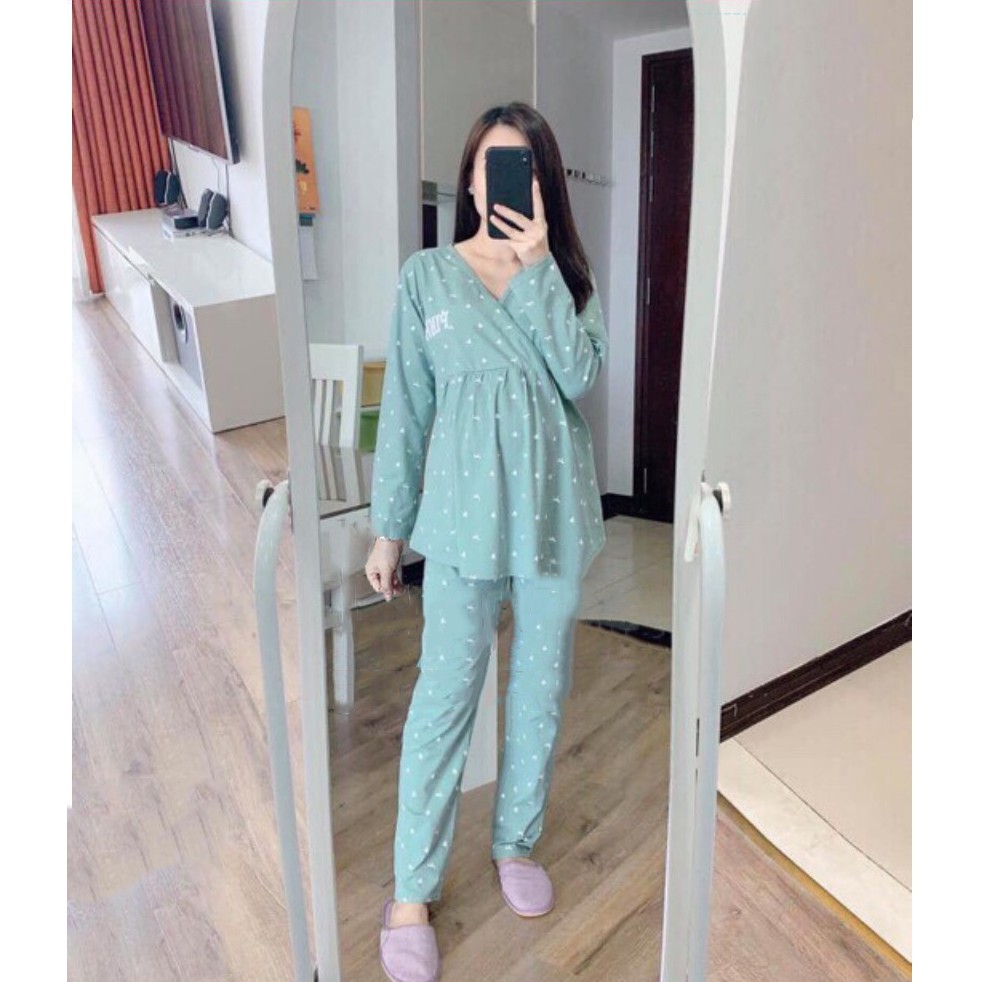 Bộ pink bầu và sau sinh vén chéo ngực cho bé bú, chất cotton cao cấp - 𝐁𝐃𝟎𝟓