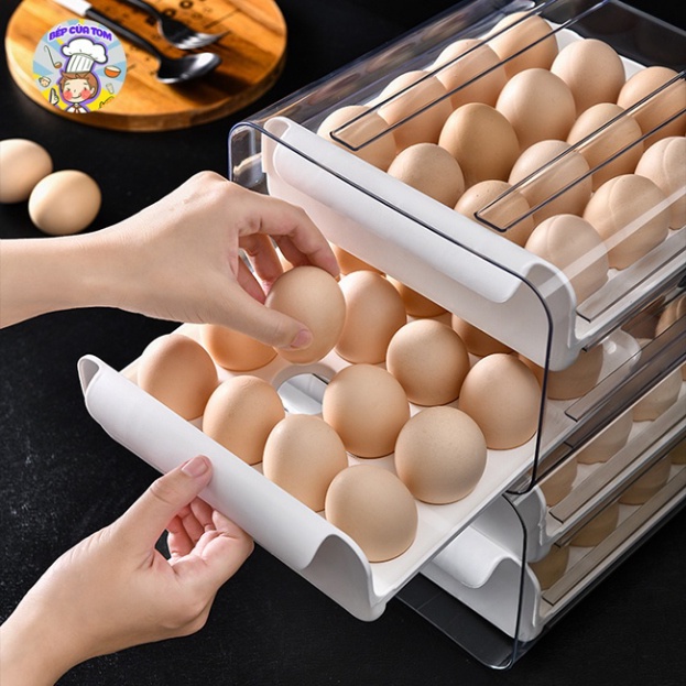 Hộp đựng trứng chữ nhật 2 tầng, đựng trứng cao cấp, 32 ô bảo vệ trứng