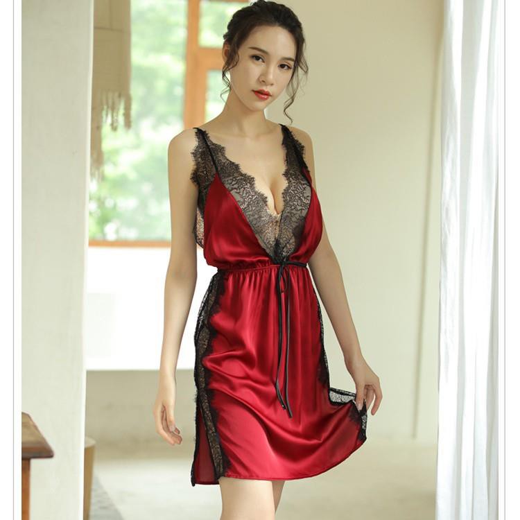 [ Vải Mềm - Chuẩn Dáng] Váy ngủ lụa satin cao cấp - đầm ngủ sexy xẻ tà B1028