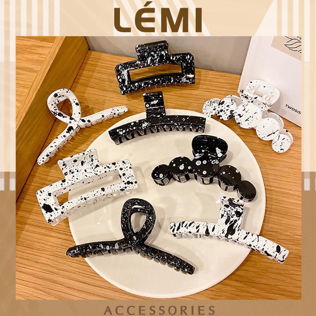 Kẹp tóc càng cua cỡ lớn hoạ tiết bò sữa cho nữ thời trang Hàn Quốc sang chảnh, Lémi Accessories