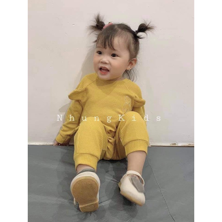 Bộ Mặc Nhà Cotton Tổ Ong Tai Gấu Cao Cấp Cho Bé 4-16kg (Hàng loại 1)