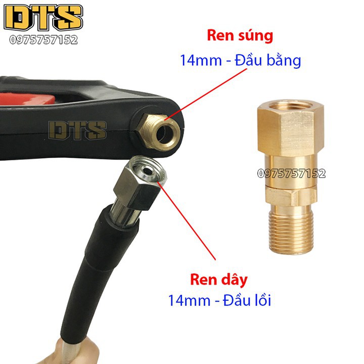 Khớp xoay chống xoắn dây phun xịt của máy rửa xe áp lực cao - Lắp vào súng có ren ngoài 14mm