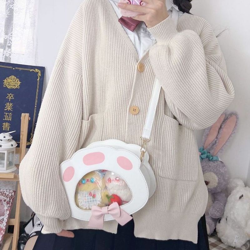 Túi đeo chéo itabag hình chân mèo da PU trong suốt dễ thương instagram jk lolita