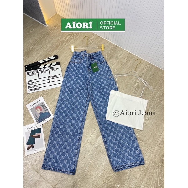 [CAO CẤP - ĐỦ 3 MÀU] Quần Jean Nữ AIORI Ống Suông Lưng Cao Họa Tiết NY Ống Rộng Lưng Kiểu Culottes Thời Trang Hàn Quốc