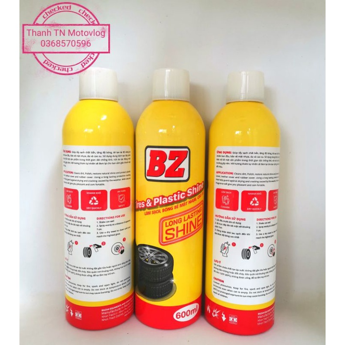 [Mã LIFEXANH03 giảm 10% đơn 500K] Chai dưỡng nhựa nhám, dưỡng bóng lốp xe BZ