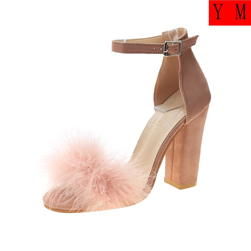 Giày Cao Gót Đính Lông Tua Rua Thời Trang Mùa Hè Dễ Phối Đồ Cho Nữ