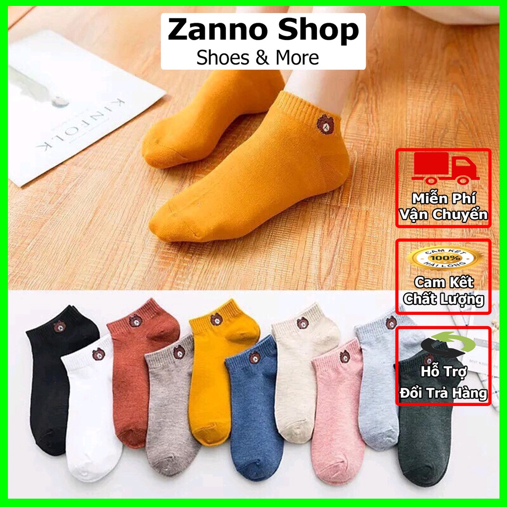 Set 10 đôi tất gấu cổ ngắn họa tiết Brown tặng kèm túi đựng siêu xinh