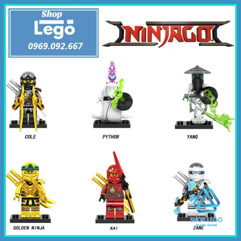 Xếp hình Ninjago Cole- Pythor- Yang- Golden Ninja- Kai- Zane Lego Minifigures PRCK GA137-142