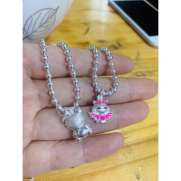 Vòng cổ trẻ em bi 3 li loại đẹp mặt gấu đỏ, thiên thần hồng bạc chuẩn đẹp