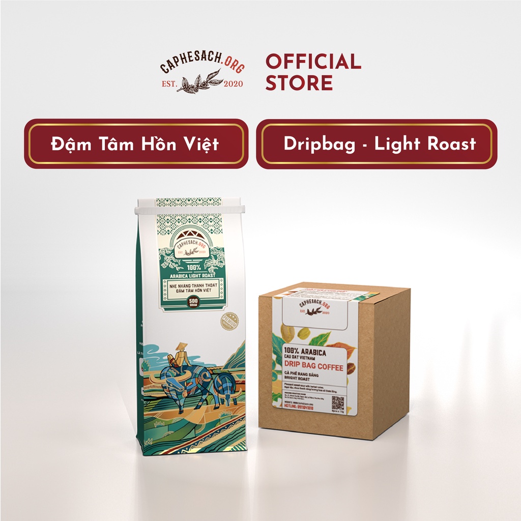 [COMBO] - Cà phê pha phin ĐẬM TÂM HỒN VIỆT &amp; HỘP CÀ PHÊ TÚI GIẤY LỌC ARABICA LIGHT ROAST