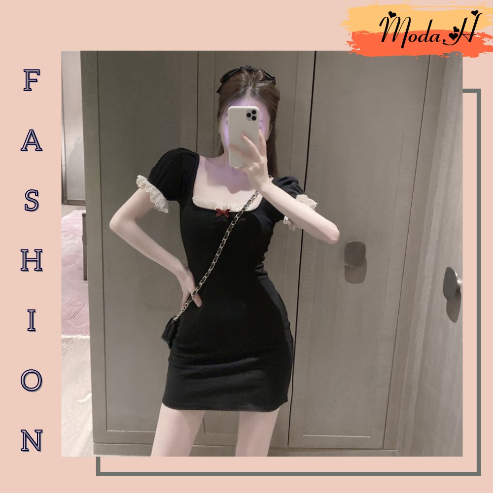 Đầm Nữ Thiết Kế, Váy Nữ Dáng Ôm, Cổ Vuông Tay Bồng Phối Ren Moda.H | BigBuy360 - bigbuy360.vn