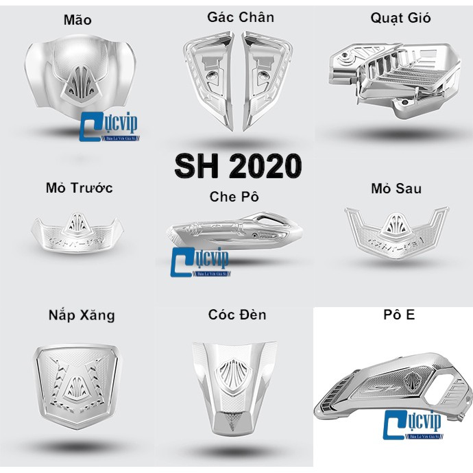 [Giá Hủy Diệt] - (3429) - Bộ 9 Món Bảo Vệ Cho Xe SH 2020 Xi Inox, Mạ Crom