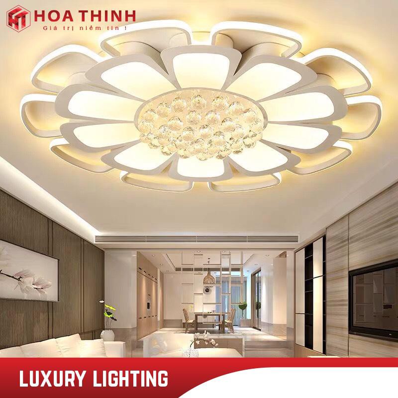 (Bảo hành 2 năm)Đèn ốp trần hoa cúc pha lê, 3 chế độ ánh sáng, tranh trí phòng khách hiện đại