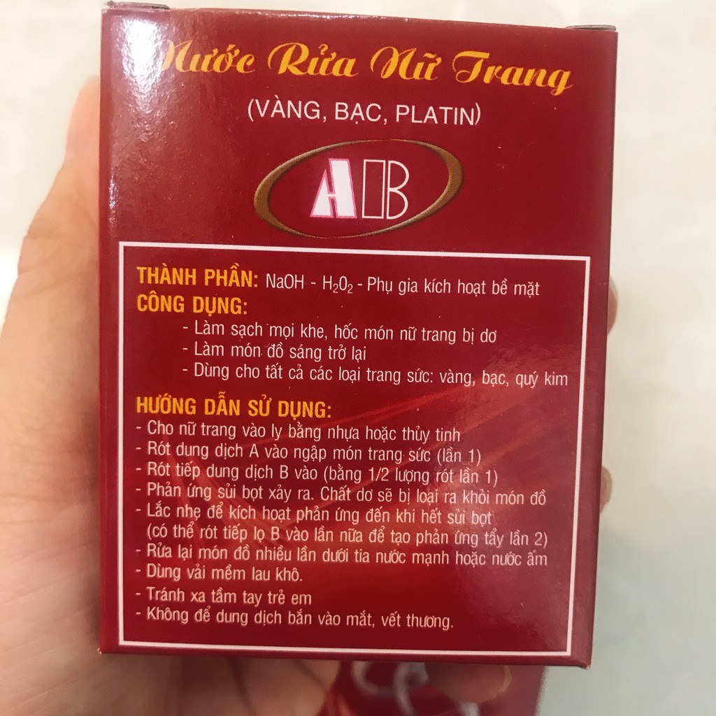 Giá rẻ - Dung dịch nước rửa nữ trang AB 60ml rửa sạch trắng nữ trang vàng bạc trang sức dây chuyền nhẫn vàng