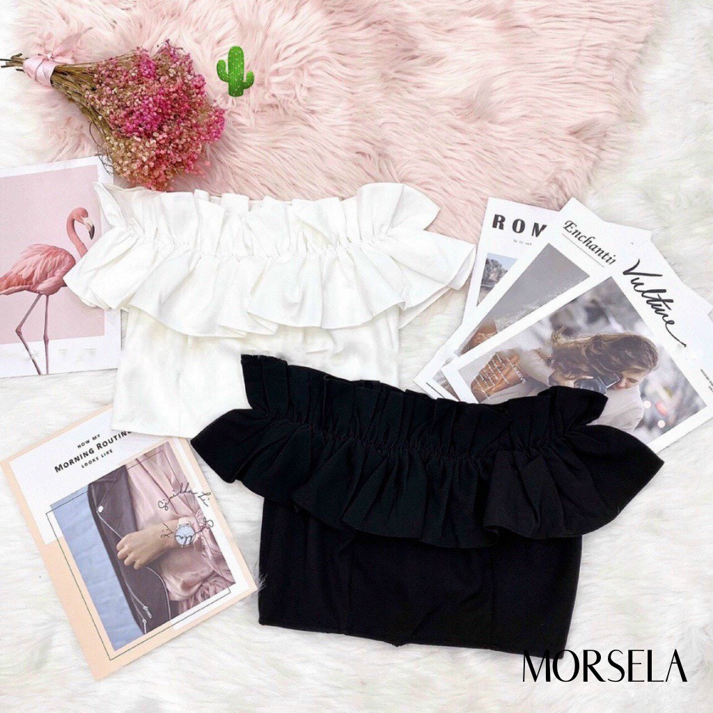 Áo croptop trễ vai voan nhúng bèo - Áo crop top viền bèo kiểu nữ tính - Morsela