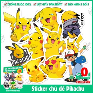 Sticker picachu 30 cái ép lụa khác nhau có đề can bóc dán