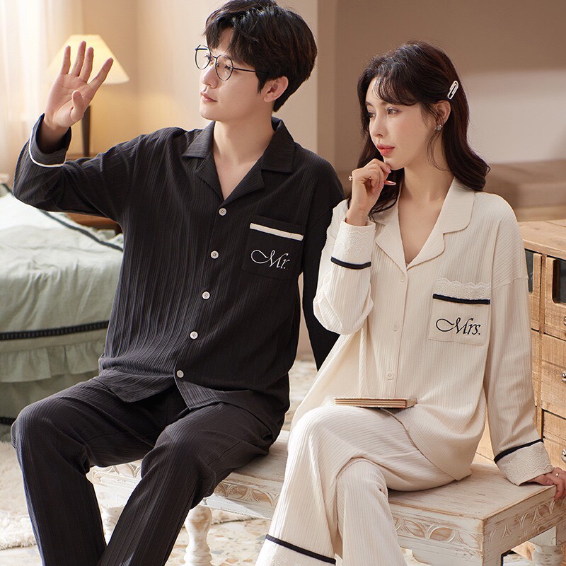 Bộ đồ Pyjama nam và nữ mặc đôi họa tiết hoạt hình siêu dễ thương