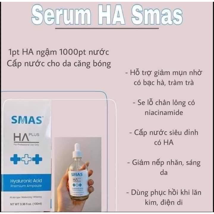 [HÀNG CÔNG TY] Serum SMAS HA Plus Hyaluronic Acid cấp ẩm, sáng da 100ml