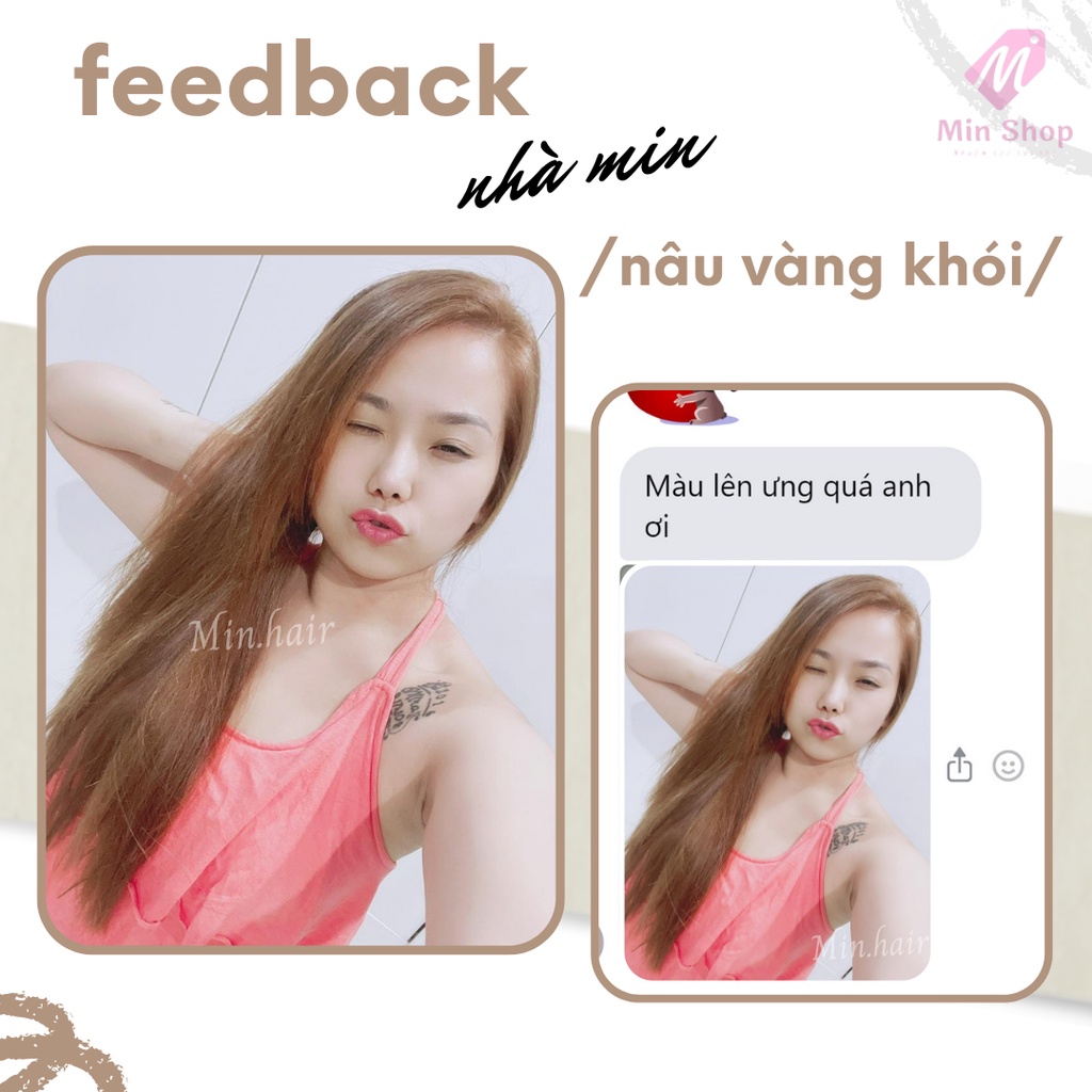 Thuốc nhuộm tóc nâu, Thuốc nhuộm tóc Nâu Vàng Khói, MIN.HAIR, tặng kèm oxy trọ dưỡng và bao tay