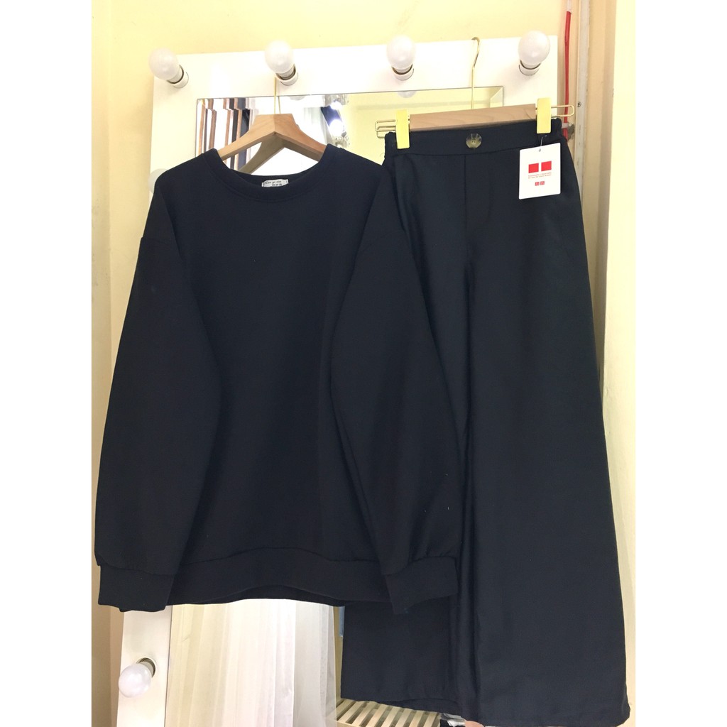 Set áo nỉ trơn quần kaki suông/ Set đồ áo nỉ trơn cùng quần kaki suông cho nữ trẻ trung năng động | BigBuy360 - bigbuy360.vn