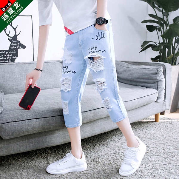Quần Jean Ngắn 5 Tấc Dáng Ôm Màu Sáng Kiểu Hàn Quốc Thời Trang Mùa Hè Cho Nam
