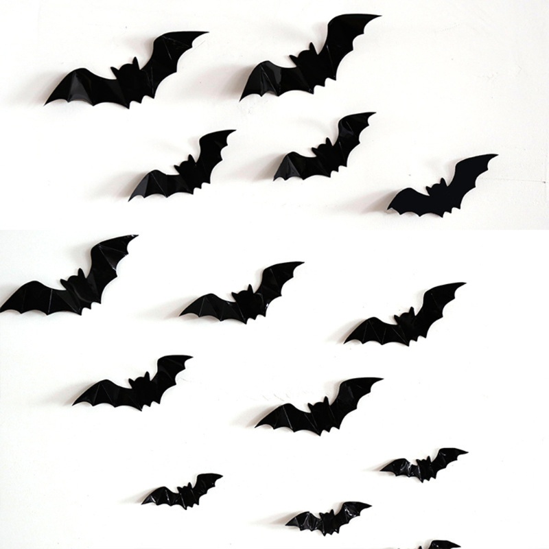 Sticker Dán Cửa Sổ Họa Tiết Hình Con Dơi Màu Đen Dùng Trang Trí Halloween