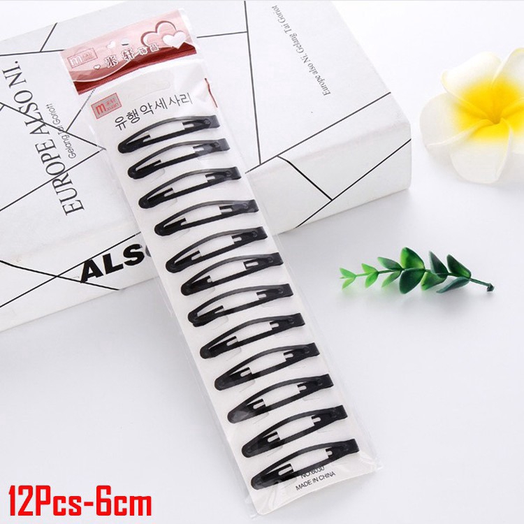Bộ 12 Kẹp Tóc Kim Loại Màu Đen Đơn Giản Thời Trang Cho Nữ