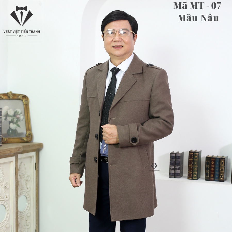 Áo măng tô nam trung niên vải dạ lông cừu nhập khẩu hàn quốc vest việt tiến thành