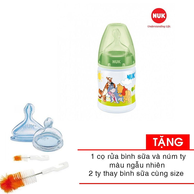 Bình sữa NUK cổ rộng PP Disney 150ml - Ty Silicone 1M NU11732 tặng cọ rửa bình sữa và núm ty và 2 ty bình sữa cùng size