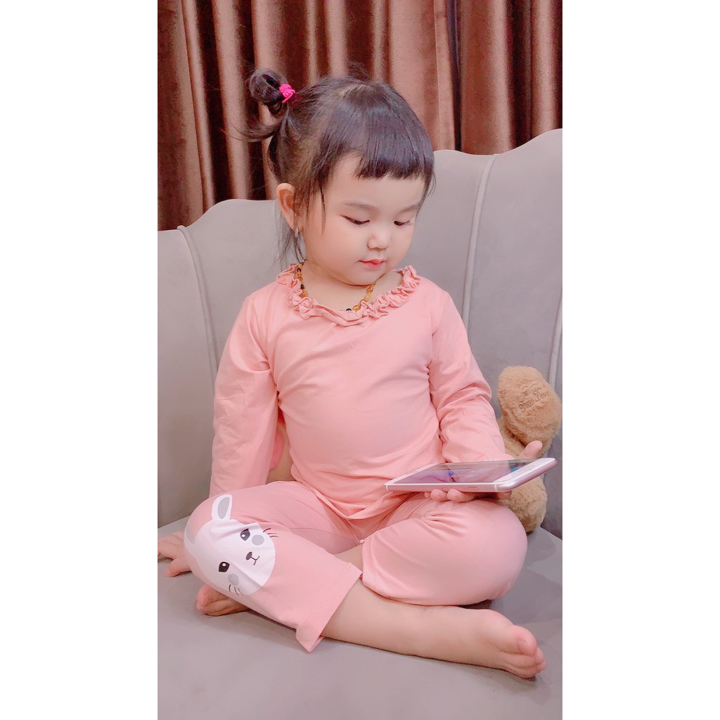 Bộ Quần Áo Dài Tay Mùa Thu Cho Bé Cổ Ren Hoa &amp; Thỏ Vải Cotton Cho Bé Từ 6-19kg