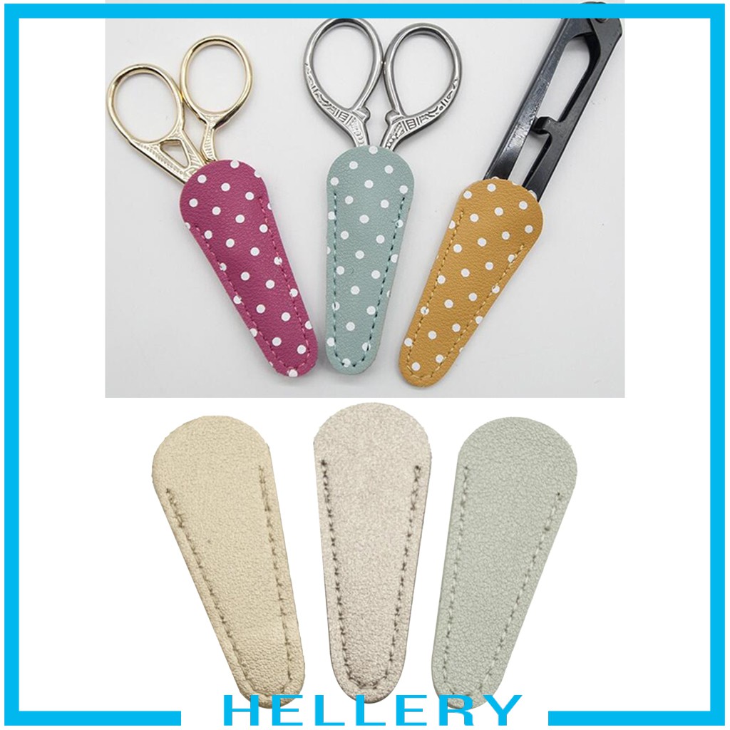 [HELLERY] 3Pc Embroidery Scissors Sheath Leather Sewing Shears Cover Protector Collect Bag