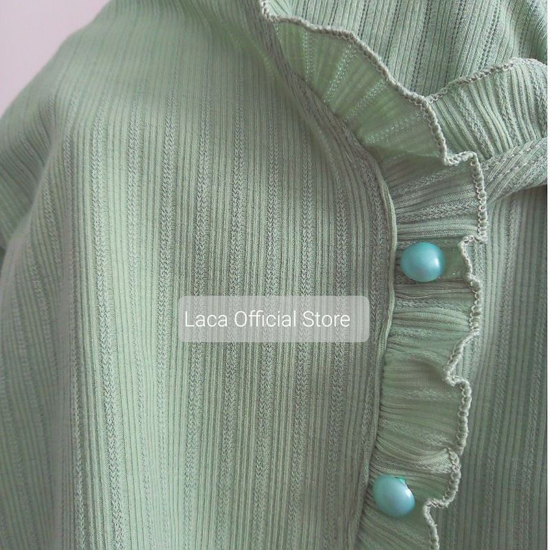 Áo Croptop Len Gân Motoghi Cổ V Bèo 3 Cúc Hot A13-1