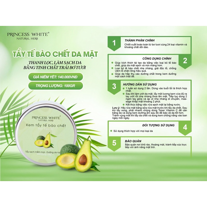 KEM TẨY TẾ BÀO CHẾT DA MẶT CHIẾT XUẤT TỪ TỰ NHIÊN PRINCESS WHITE | BigBuy360 - bigbuy360.vn