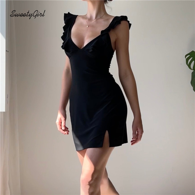 Đầm Mini Không Tay Cổ Chữ V Màu Trơn Thắt Nơ Quyến Rũ Dành Cho Nữ 2022