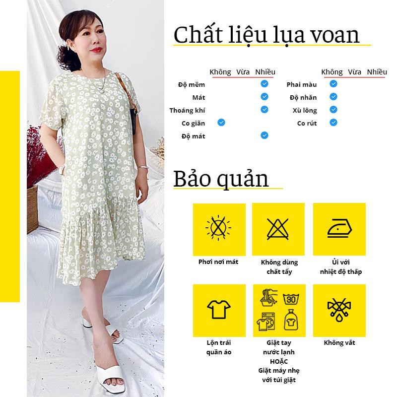 Đầm trung niên SBORG đầm voan hoa cúc dáng suông sang trọng thoải mái bigsize dưới 60kg quà tặng mẹ