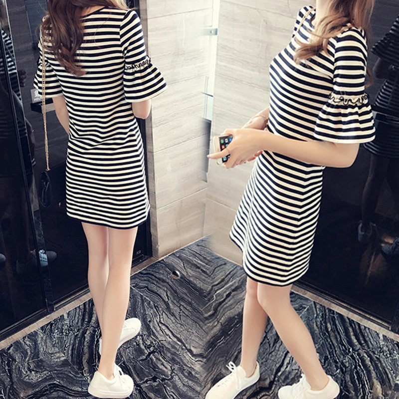 Váy Kẻ Ngang Tay Loe , đầm tay loe, bigbiggirl_store