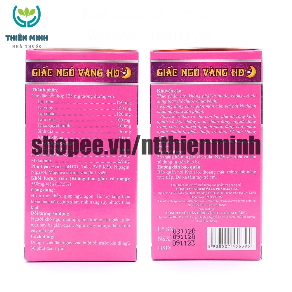 Viên uống GIẤC NGỦ VÀNG HD hỗ trợ thần kinh, giúp ngủ ngon – Hộp 30 viên