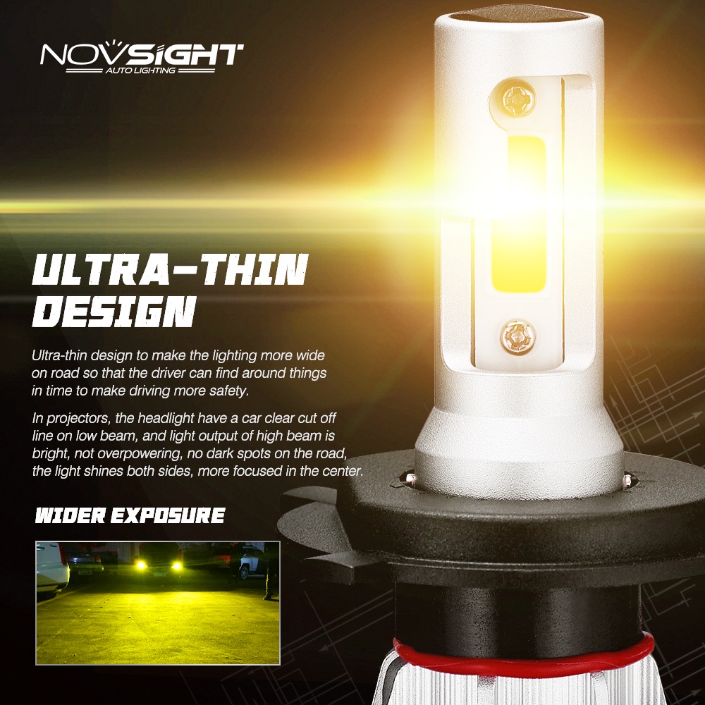 NOVSIGHT N12Y H11 H4 3000K Cặp bóng đèn pha LED 1000LM 72W màu vàng chuyên dụng cho xe hơi