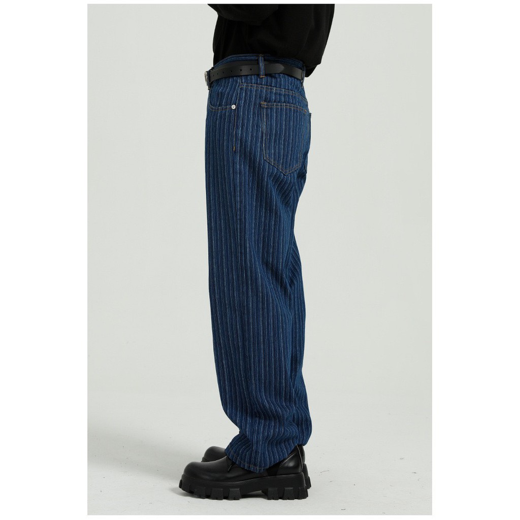 Quần Jean ống suông rộng họa tiết kẻ đường phố unisex streetwear vân chìm bandana xuông phối với sneaker | BigBuy360 - bigbuy360.vn