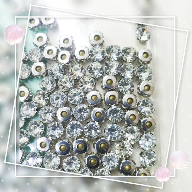 50 Hạt viên đá đế chấu hạt pha lê nhân tạo 7.5mm đính kết quần áo, trang phục dạ hội Handmade